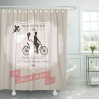 Сватба Булката и младоженеца на ретро тандем велосипед завеса за душ