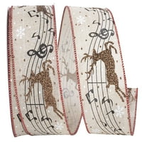 Хартиени Танцуващи елени и музикални ноти лен кабелен ръб лента, естествен, 2.5 в 10-ри, в пакет