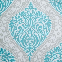 Comfort Spaces Coco Microfiber Teal Grey Printed Damask Dower Purtain, 72 x72