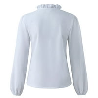 Baocc дамски върхове за жени летни разроши v-neck с къс ръкав твърд принт ежедневен облечен тениска отгоре бял xl