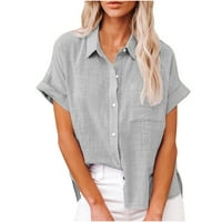 BadyMincsl женски върхове модна риза от солидна бутон женски V-образно деколте разхлабена тениска блуза
