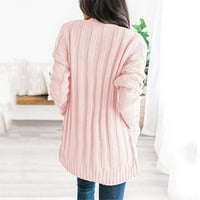 Loyisvidion палто дамски бохо пачуърк жилетка с дълъг ръкав отворен предни плетени пуловери палто джобове розово xl
