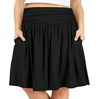 Niuer жени midi поли с висока дължина на коляното пола Ruched редовно с джобове черни xs