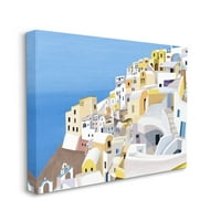 Ступел Индъстрис крайбрежен Гръцки скален град бяло жълто сгради платно стена изкуство от Карла Дейли