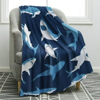 Дърво карикатура акула одеяло синьо меко топло печат за хвърляне на деца за възрастни офис подарък