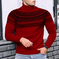 Винтидж печат menturtleneck плетен пуловер джъмпер с дълъг ръкав топъл пуловер отгоре