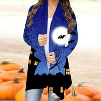Хелоуин жилетка за жени тиквени котки за печат на кардигани с дълъг ръкав Отворени предни пуловери плетени палто на изстрел на