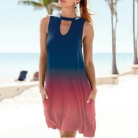 Жени летни къси рокли Fashion Dully Out O-O-Neck Gradient Floral Tank Dress Небрежно джобни плаж