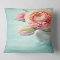 Дизайнарт красиви розови цветя във ваза - флорална възглавница за хвърляне-18х18