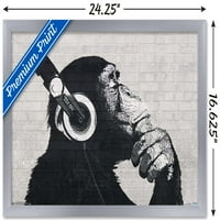 Шимпанзе със слушалки на стенен плакат, 14.725 22.375