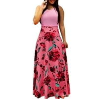 qazqa жени лятна без ръкаща флорален отпечатан слънчев разрез небрежна рокля дълга рокля розово s