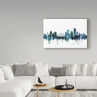 Изящно изкуство на търговска марка „Rochester New York Blue Teal Skyline“ Платно изкуство от Майкъл Томпетт