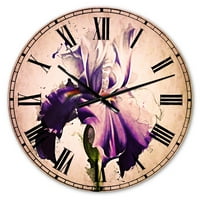 Дизайнарт' красив син акварел Ирис скица ' традиционен стенен часовник