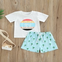 Jkerther Toddlers Baby Boys Summer Toletits Тениска с къс ръкав + дърво отпечатани къси панталони Хавайски комплекти плажни дрехи