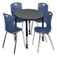 Kee 42 Кръгла височина Регулируема маса в класната стая- сиво и Andy 18-инчови столове- Ярско синьо
