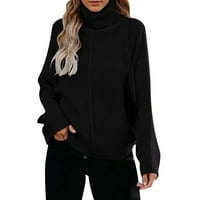 PEDORT Женски пуловер моден моден кабел с дълъг ръкав спускащ пуловер пуловер върхове черни, l
