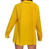 Женски блузи ежедневни обикновени туника яка с дълъг ръкав фронт жълт s