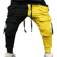 Мъжки джобни джоггери панталони цветни блокови товарни панталони конус крак с теглене на суитчъри пачуърк спортни панталони за