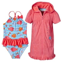 Бебе момиче плуване покритие & риба печат една вълнена поличка бански костюм, комплект
