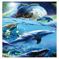 Джеймс Букър - Плакат за стена на космически делфини, 14.725 22.375 рамка