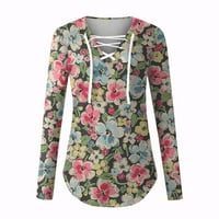 Под $ ризи с дълъг ръкав за жени свободни пуловер блузи v-образни флорални дамски блузи горещи розови xxl