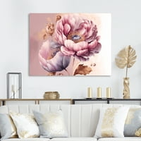 Дизайнарт розов и Златен мак цветя и платно изкуство за стена