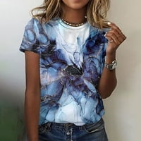 Секси върхове за жени намалени огромни удобни тениски за ежедневни летни къси ръкави мраморен графичен основен тениска топ уютна блуза небесно синьо xxl