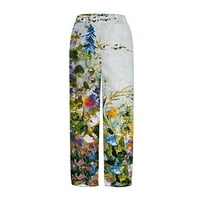 Wozhidaoke панталони за жени ежедневни панталони за свободно прилягане с джобове с висока талия печат лято памук дълги прави панталони