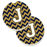 Carolines Treasures Letter J Chevron Navy Blue & Gold Комплект Cup Holder Car Coaster