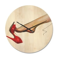 Дизайнарт 'Дамски Крак, Носещ Висок Ток Червена Обувка' Модерен Дървен Стенен Часовник
