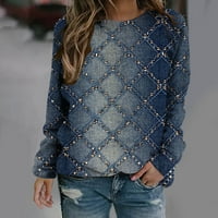 Върхове за жени модни дълги ръкави ежедневни ризи печат кръгла шия суичър пуловер на разхлабени върхове на туника върху клирънс