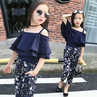 Fesfesfes Toddler Kids Baby Girl Summer Off Thread Tops+Floral Pants тоалети комплект