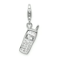 Карат в Карат Стерлинг Сребро Полирано покритие на Rhodium CZ CZ Mell Phone Charm с фантастичен закопчалка от омари със стерлингов сребърна верига колие 20 ''