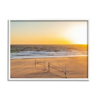 Ступел Индъстрис лъчиста Залез Плажен волейбол мрежи океан бреговата линия снимка бяла рамка изкуство печат стена изкуство, дизайн