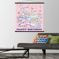 Здравейте Кити и приятели-Честит рожден ден плакат с магнитна рамка, 22.375 34