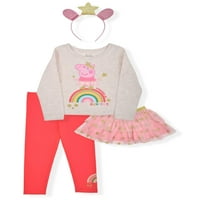 Peppa Pig Baby Girls & Toddler Girls Roleplay с дълъг ръкав отгоре, гамаши, пола и лента за глава, комплект за облекло