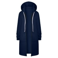 Ediodpoh женски топъл цип с отворени качулки суичър с дълги палто яке върхове изходни дрехи женски якета палта тъмно синьо L