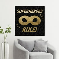 Уинууд студио Супергерои властват черно кадифе фентъзи и научнофантастичен Принт за стена платно-златно, черно, 20 20