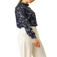 Уникални изгодни Дамски флорални Принт макет врата елегантна блуза с дълъг ръкав