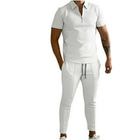 Модни мъжки анцузи ежедневни атлетически джогинг тоалети с къс ръкав голф риза и дълги панталони за парчета за мъже